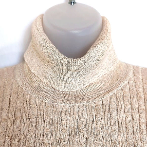 Jeanne Pierre Women’s Long Sleeve Cream & Gold Glitter Turtle Neck Sweater - XL - Picture 4 of 9
